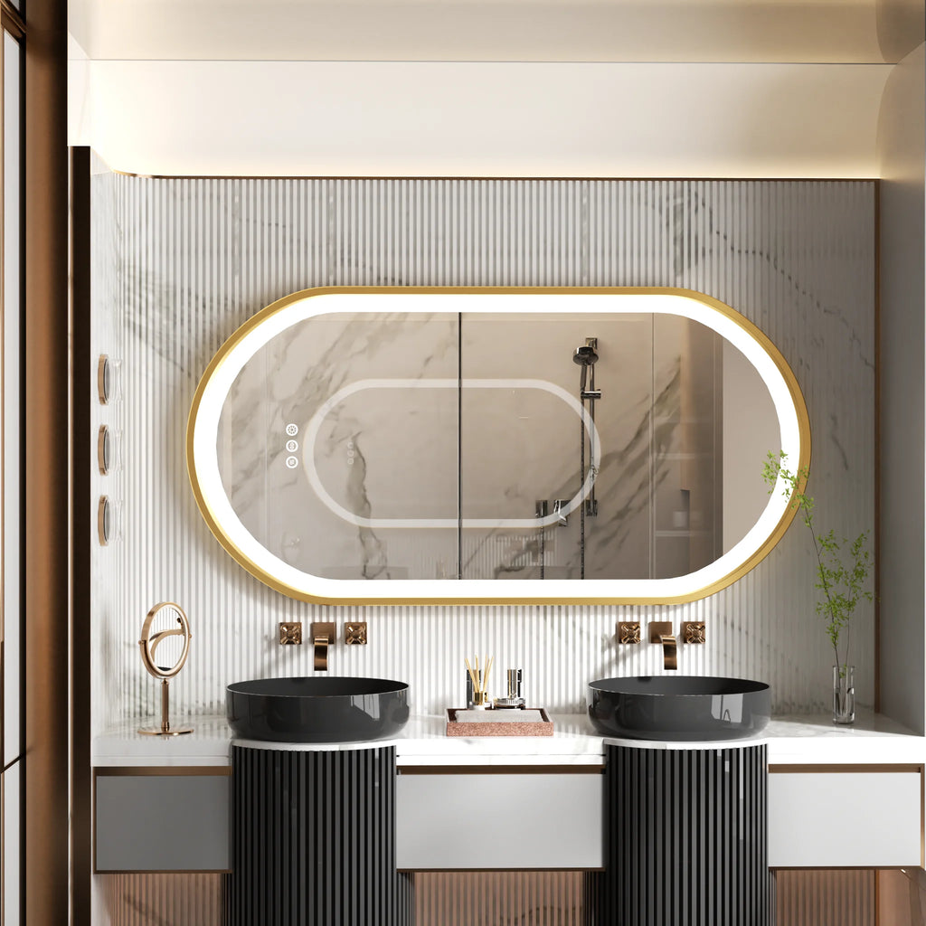 OEM Bathroom Mirror Oval LED Anti-Fog Gold