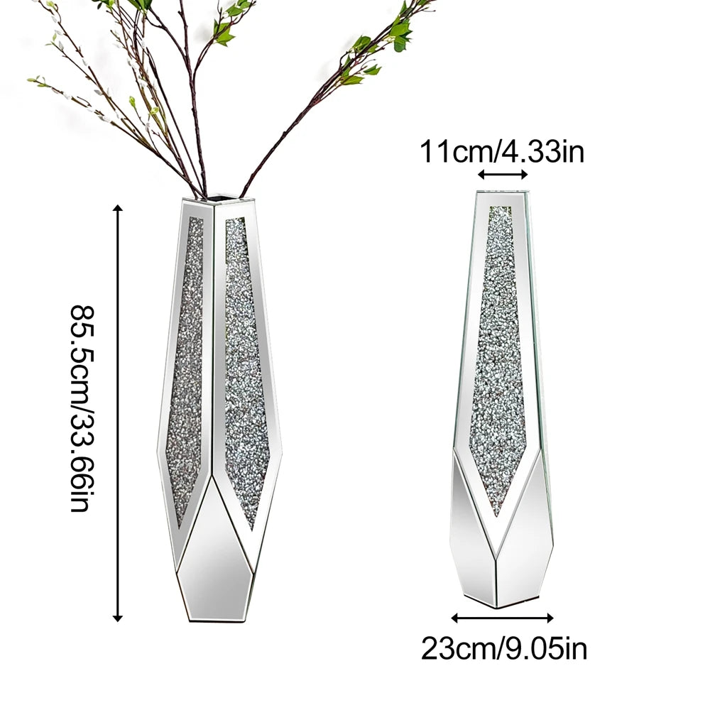 OEM Floor Vase Crushed Diamond Mirrored Design White Large