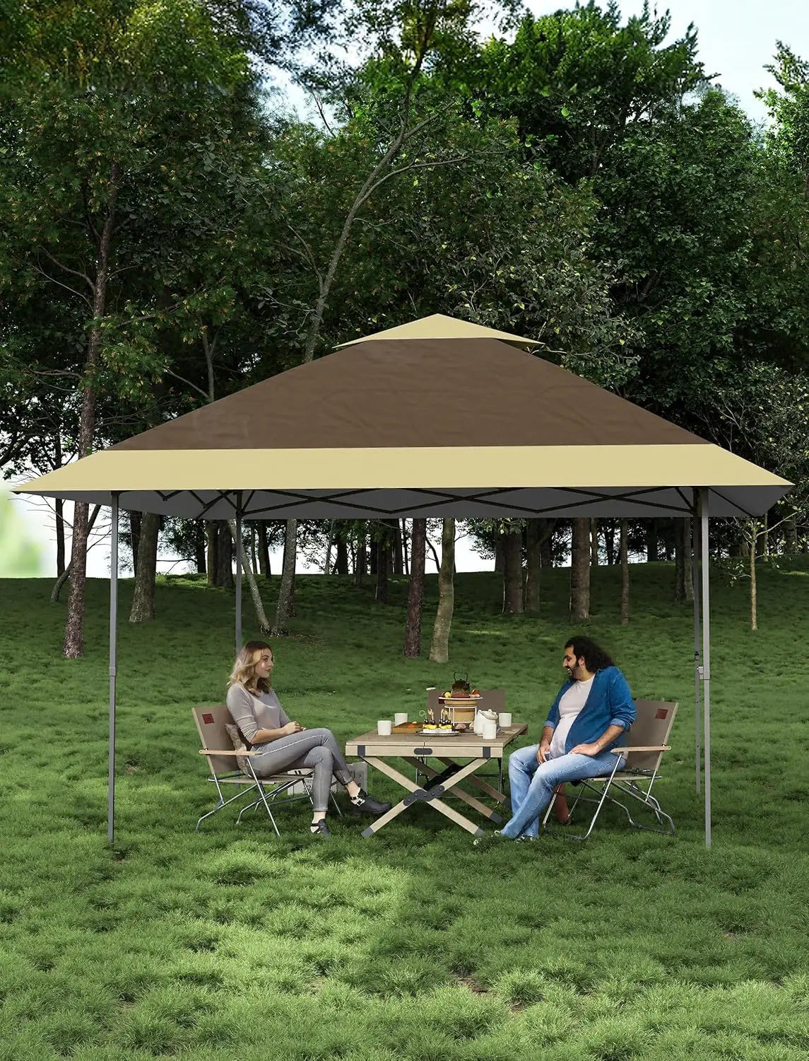 OEM Outdoor Pop Up Gazebo Canopy Tent Adjustable Height Waterproof Khaki 12x12ft