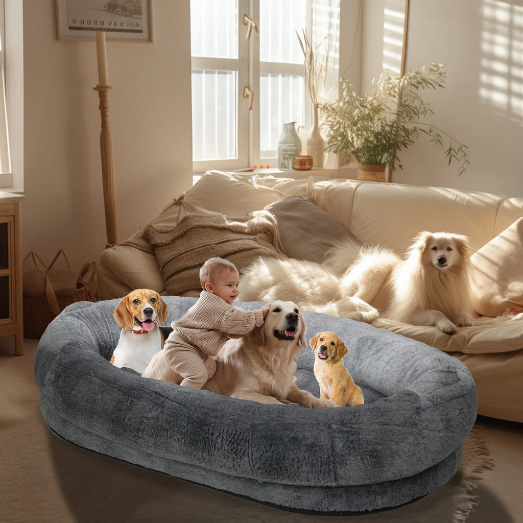 OEM Dog Bed Giant Beanbag Washable Fur Cover Blanket Gray Large