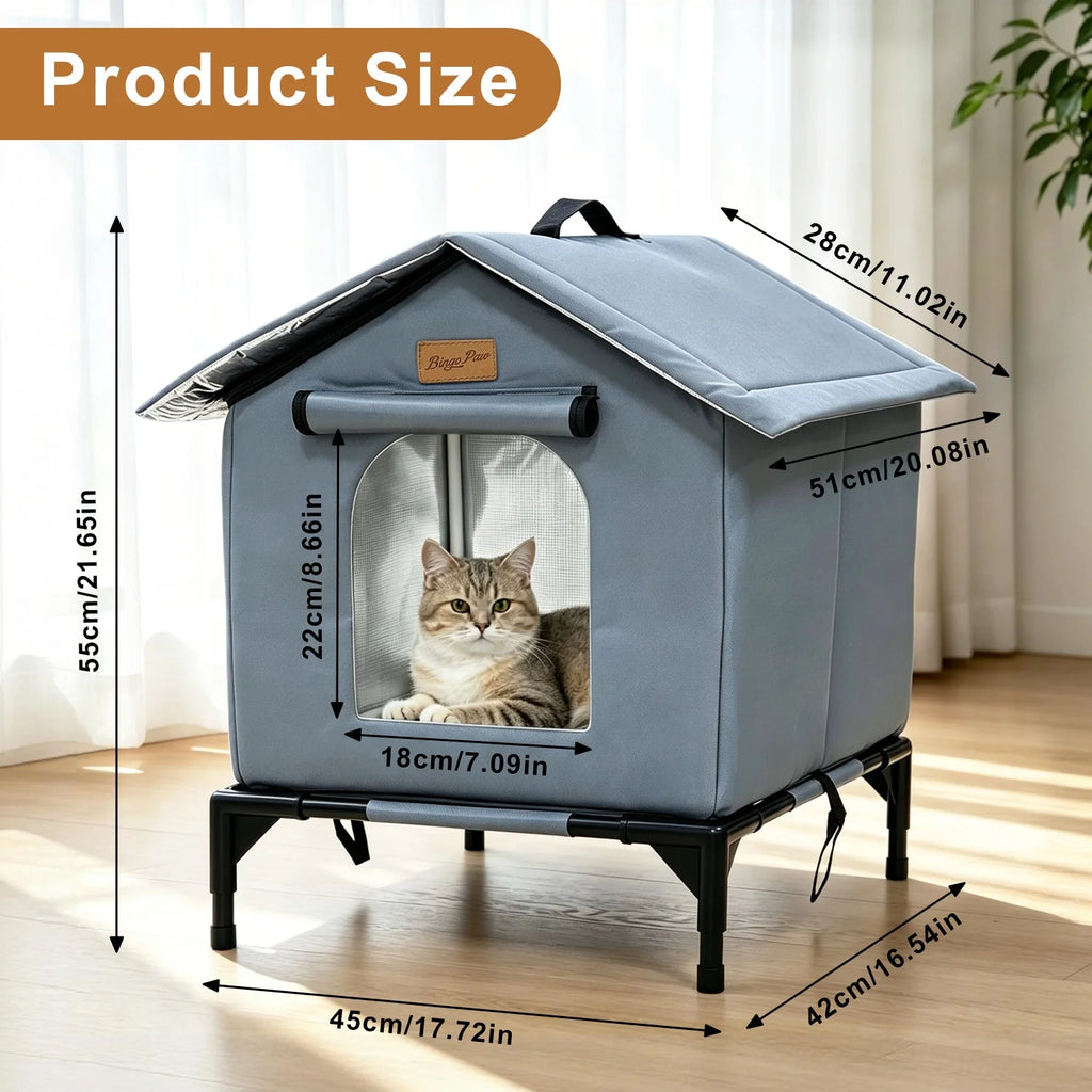 OEM Insulated Outdoor Cat Shelter Waterproof Oxford Fabric Dark Grey 45x42x55cm