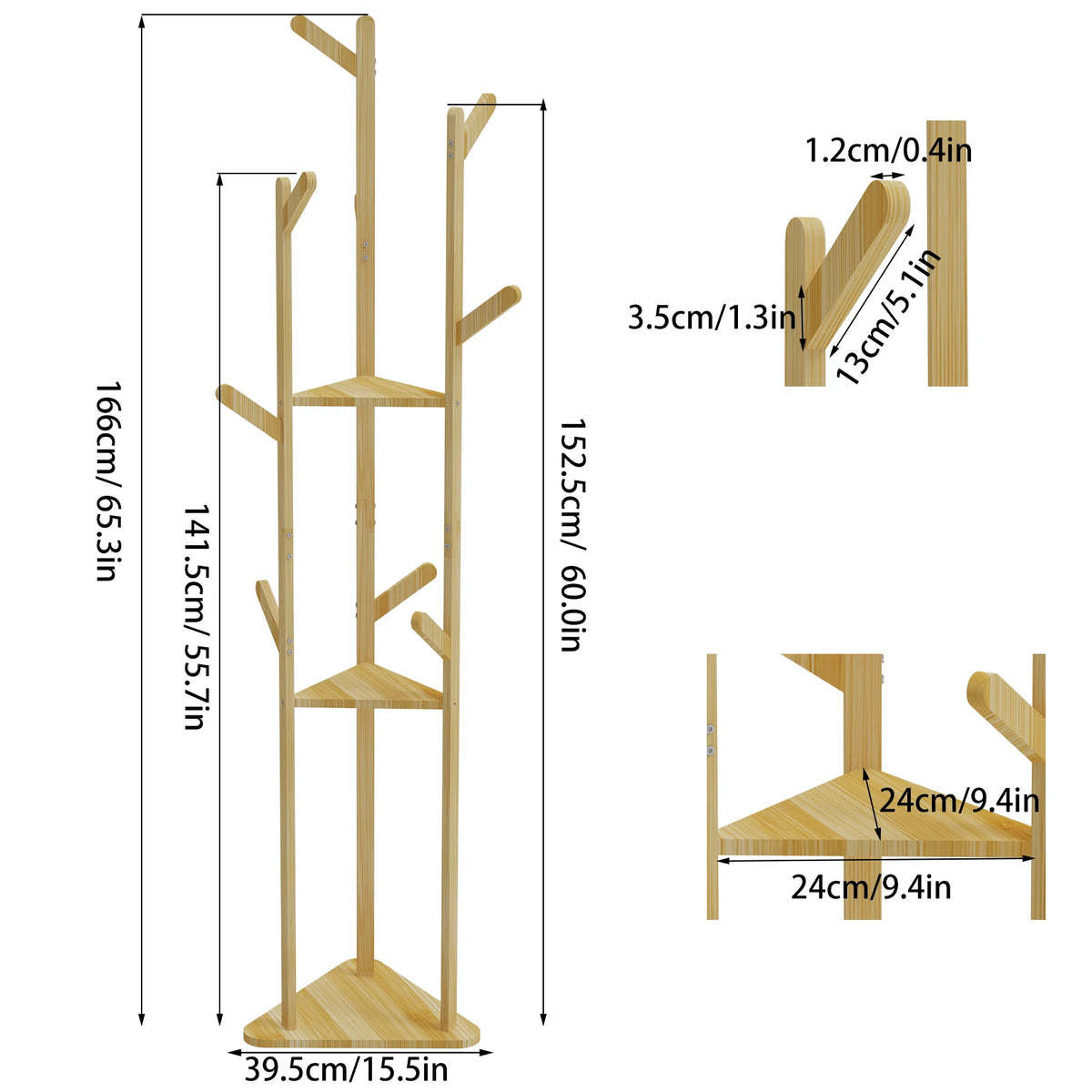 OEM Corner Coat Rack Bamboo Natural