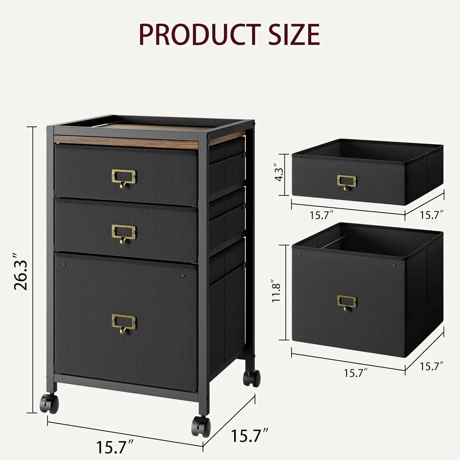 File Cabinet with 3 Drawers - Black