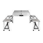 OEM Portable Folding Camping Table Set with Bench Seats Silver 85x66x66.5cm