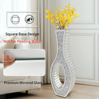 OEM Floor Vase Mirrored Crushed Diamond Silver Tall