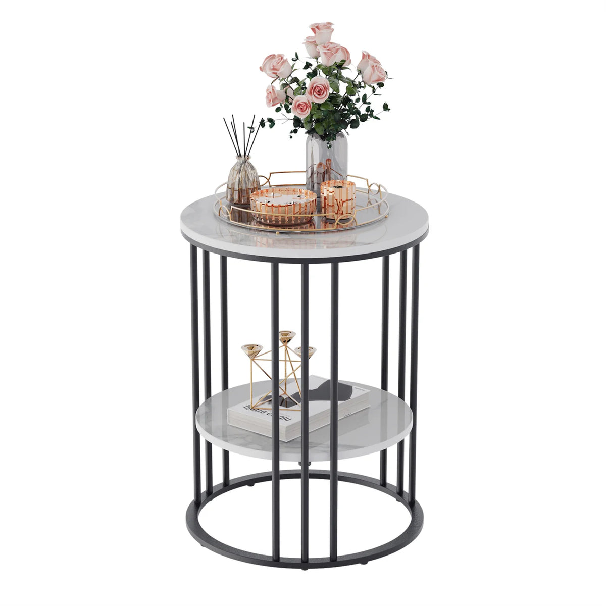 OEM Side Table 2-Tier Round Sintered Stone Top Black