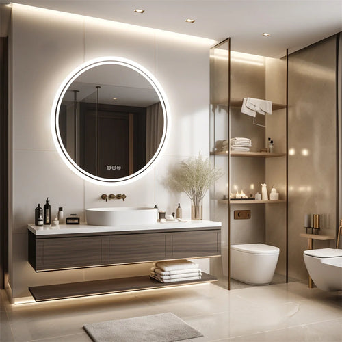 LED Backlit Bathroom Mirror - Dimmable Anti Fog - White&Silver - 80cm