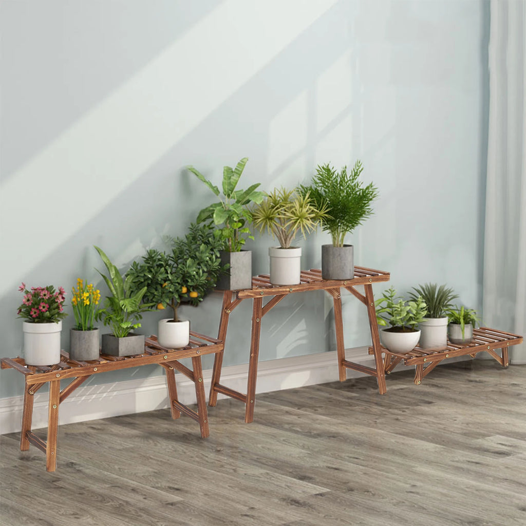 OEM Plant Display Rack 3-Tier Stepped Corner Dark Brown