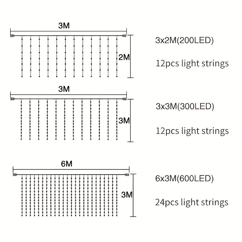 OEM Curtain Fairy String Lights DC 5V Gold 3x3m