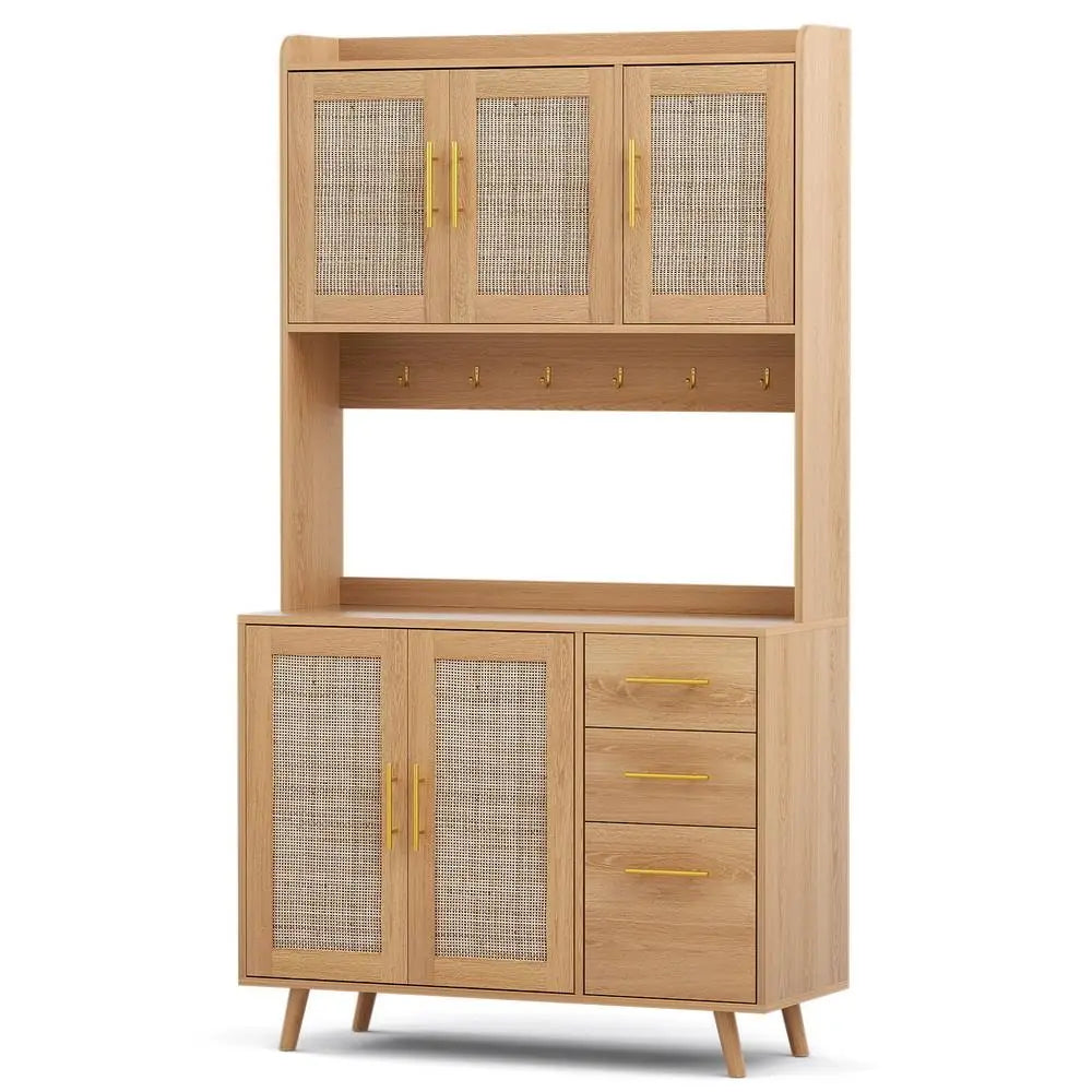OEM Buffet Sideboard Hutch Rattan Storage Cabinet Pine Gold 100x40x180cm