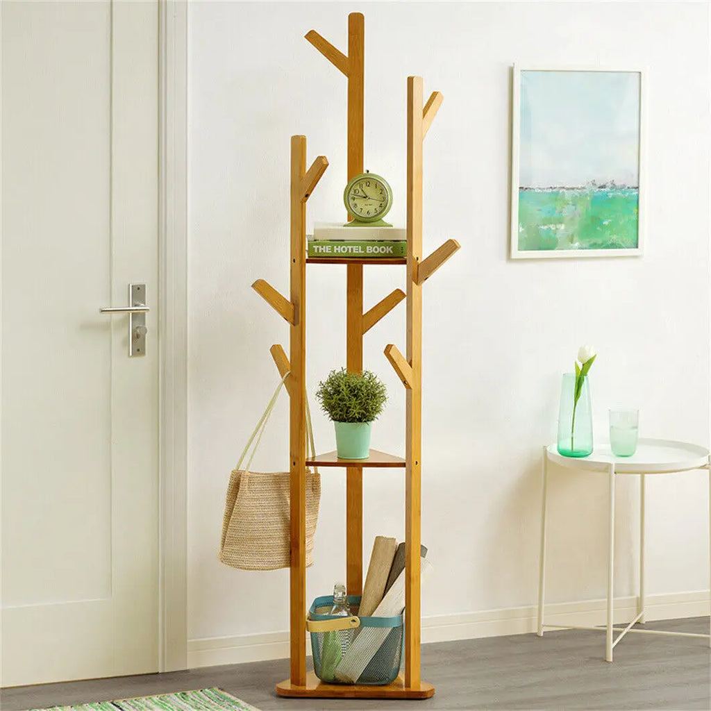 OEM Corner Coat Rack Bamboo Natural