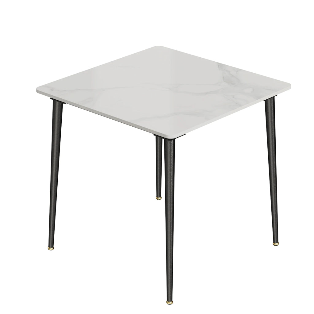OEM Dining Table Sintered Stone Top Metal Legs Gloss White