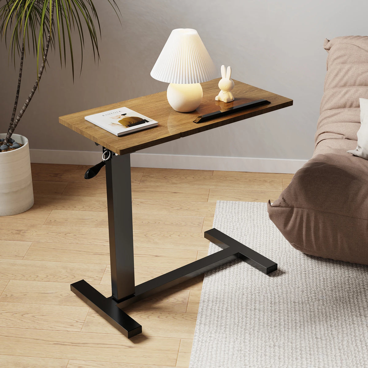 OEM Bedside Table Adjustable Height Wheels Black/Walnut