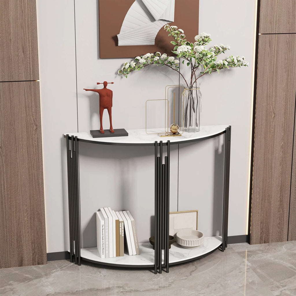 OEM Console Table Half Moon Sintered Stone Top White