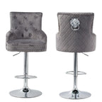 Swivel Bar Stool – Adjustable - Grey Velvet - 1 pcs
