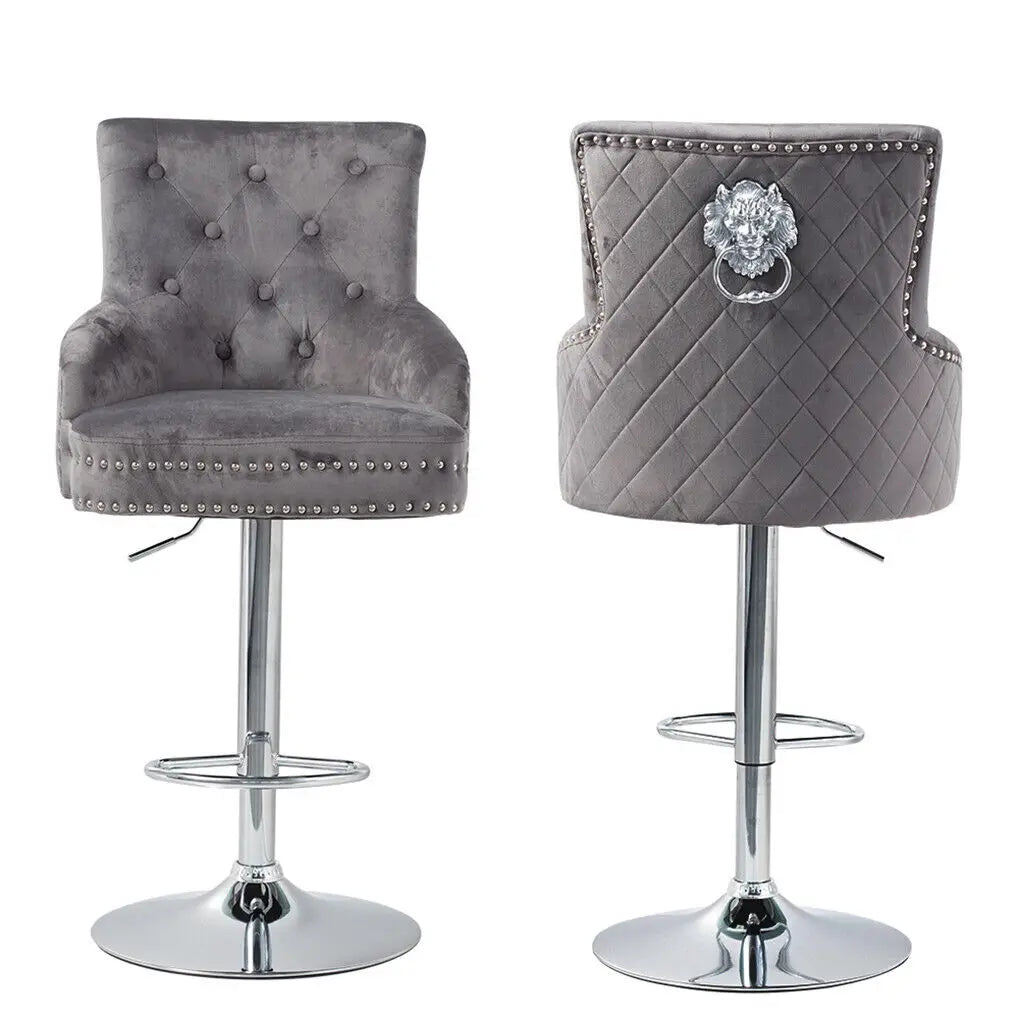 Swivel Bar Stool – Adjustable - Grey Velvet - 1 pcs