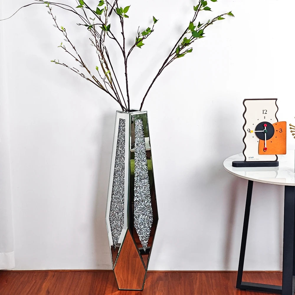 OEM Floor Vase Crushed Diamond Mirrored Design White Large