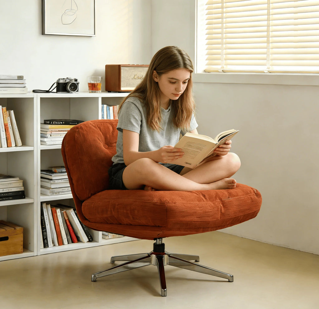 OEM Swivel Lounge Chair Cushioned Tufted Backrest Orange