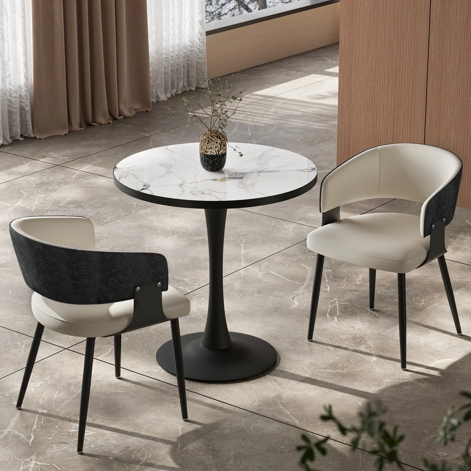 OEM Dining Chairs Microfiber Leather Wide Cushioned Seat Upholstered
