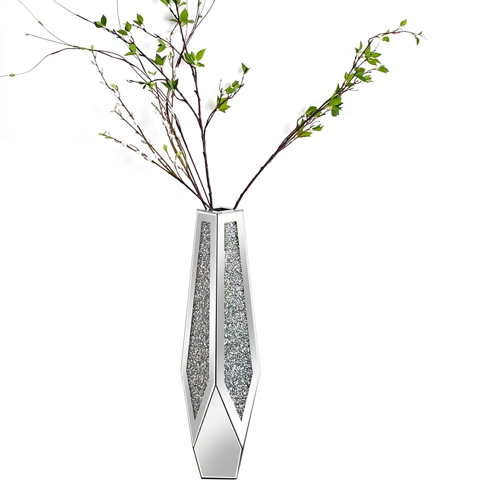 OEM Floor Vase Crushed Diamond Mirrored Design White Large