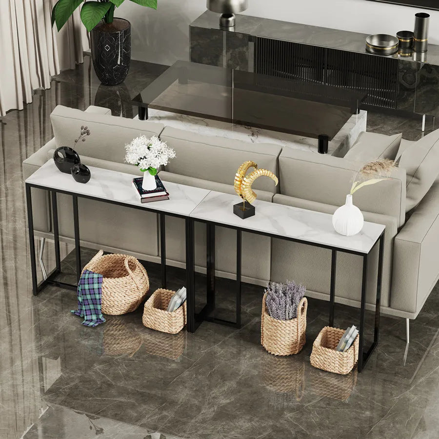 OEM Console Table Sintered Stone Top Metal Frame Black/White