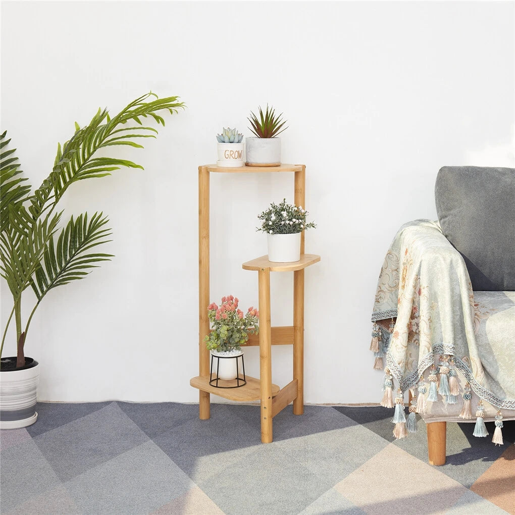 OEM Plant Stand 3-Tier Bamboo Shelf Corner Natural