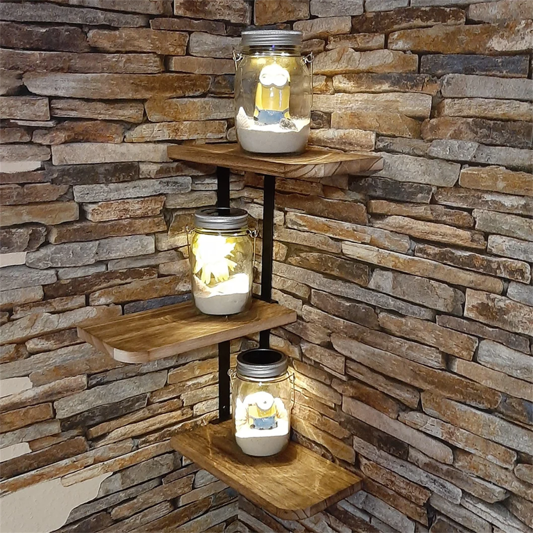 OEM Corner Shelf 3-Tier Wall Mounted Pine Wood Metal Brown