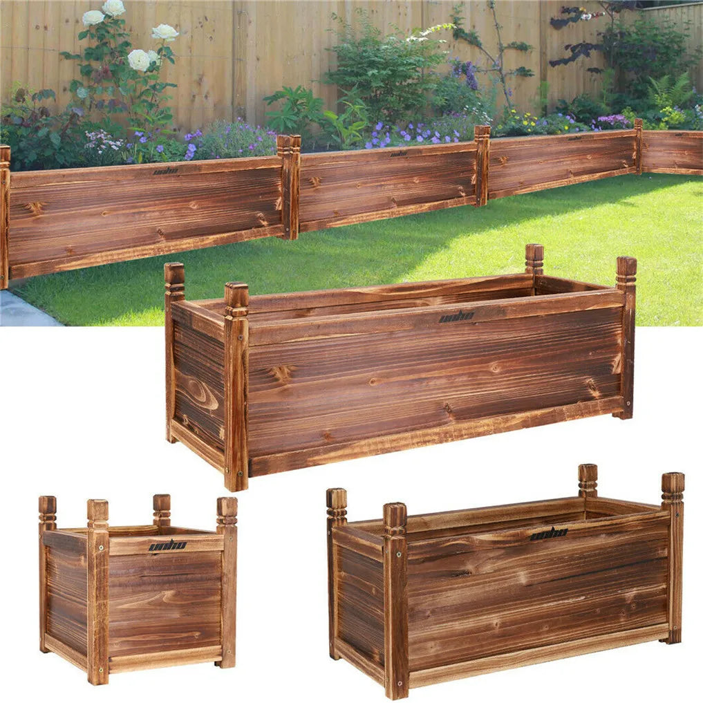 Wooden Raised Planter Box - 90x30x34cm - Dark Brown