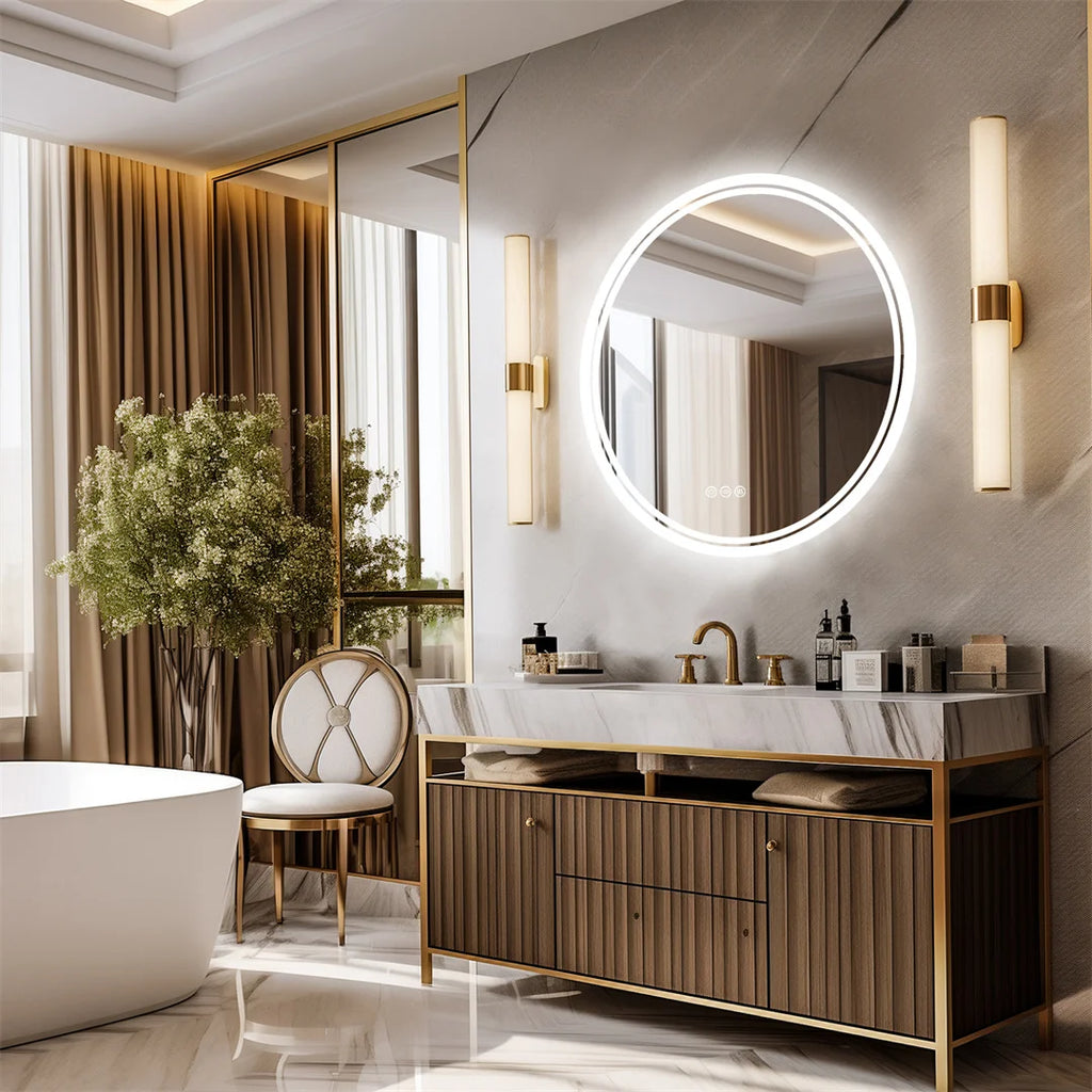 OEM Bathroom Mirror Round LED Touch Sensor Silver