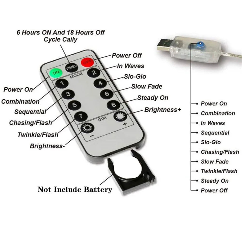 OEM USB Curtain Fairy String Lights Remote Control 600 LED Multicolor