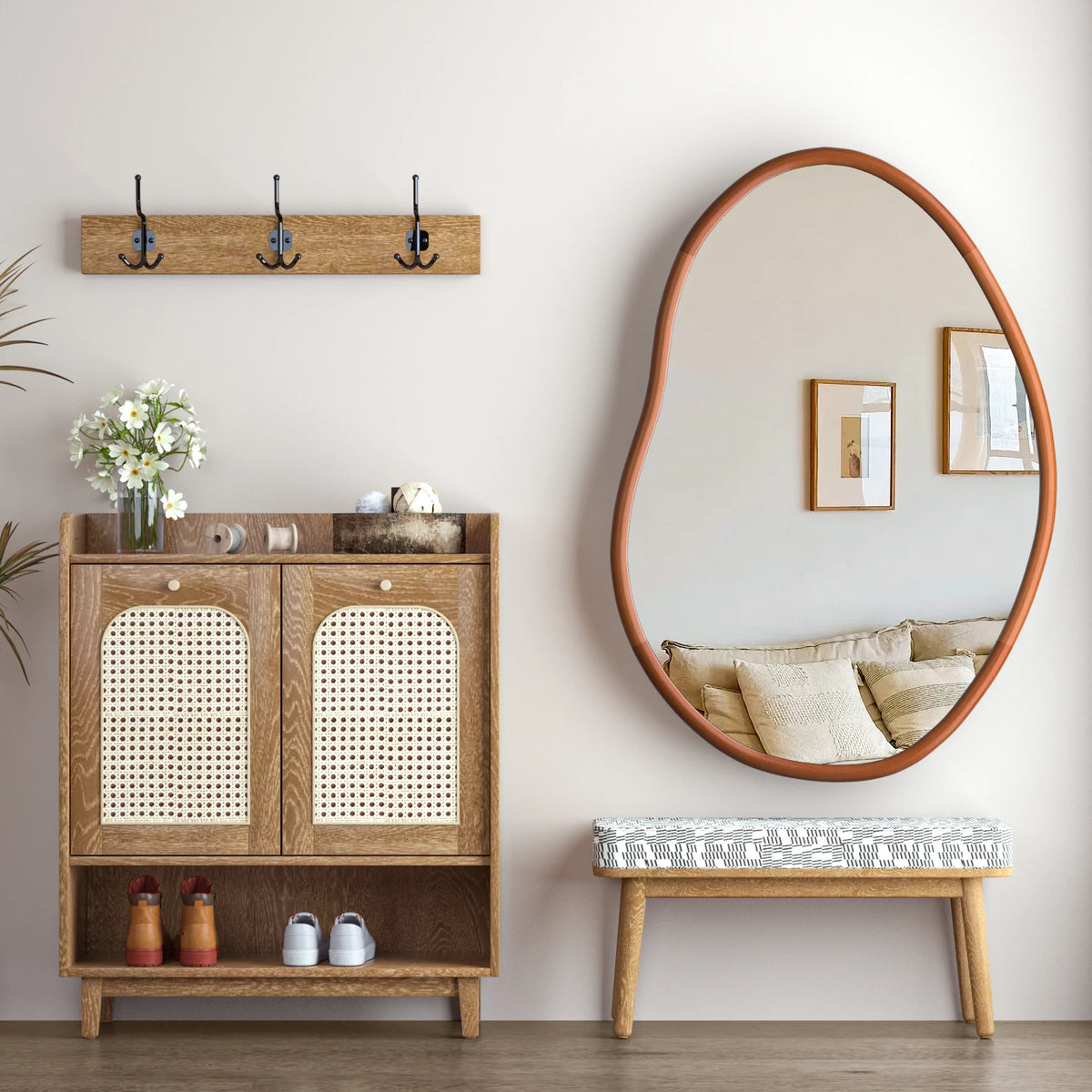 OEM Wall Mirror Asymmetrical Wood Frame Mid Century