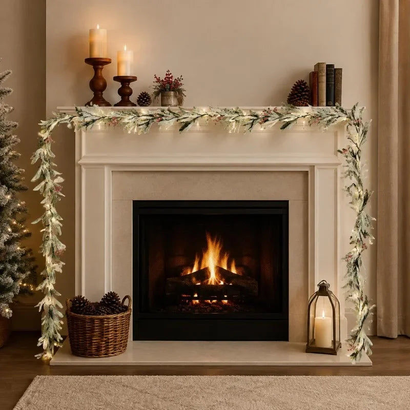 OEM Christmas Garland Faux Evergreen Olive Leaves Berries Green 2.75m