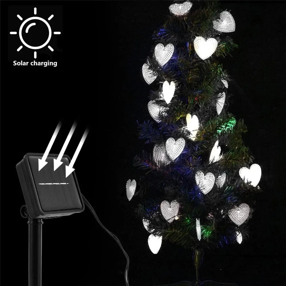 OEM Solar Heart String Lights 8 Modes IP44 7M 50LED