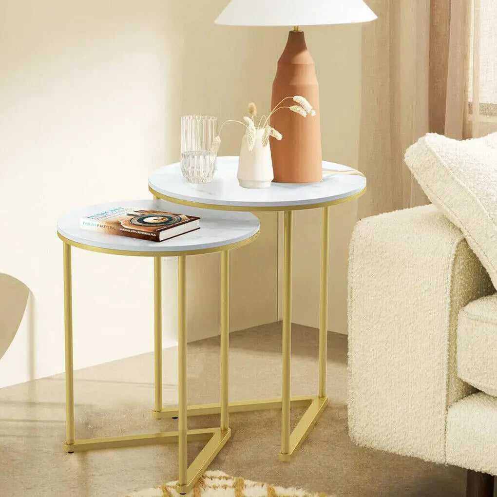 OEM Nesting Coffee Tables 2-Tier Gold & White