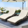 OEM Outdoor Wicker Sun Lounger Set 2 Piece Adjustable Reclining Patio Chairs with Cushions Grey & Beige 190x70x75cm