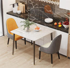 OEM Dining Table Sintered Stone Top Metal Legs Gloss White
