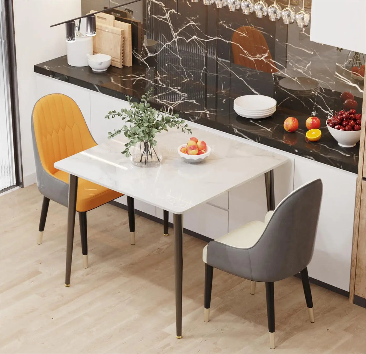 OEM Dining Table Sintered Stone Top Metal Legs Gloss White