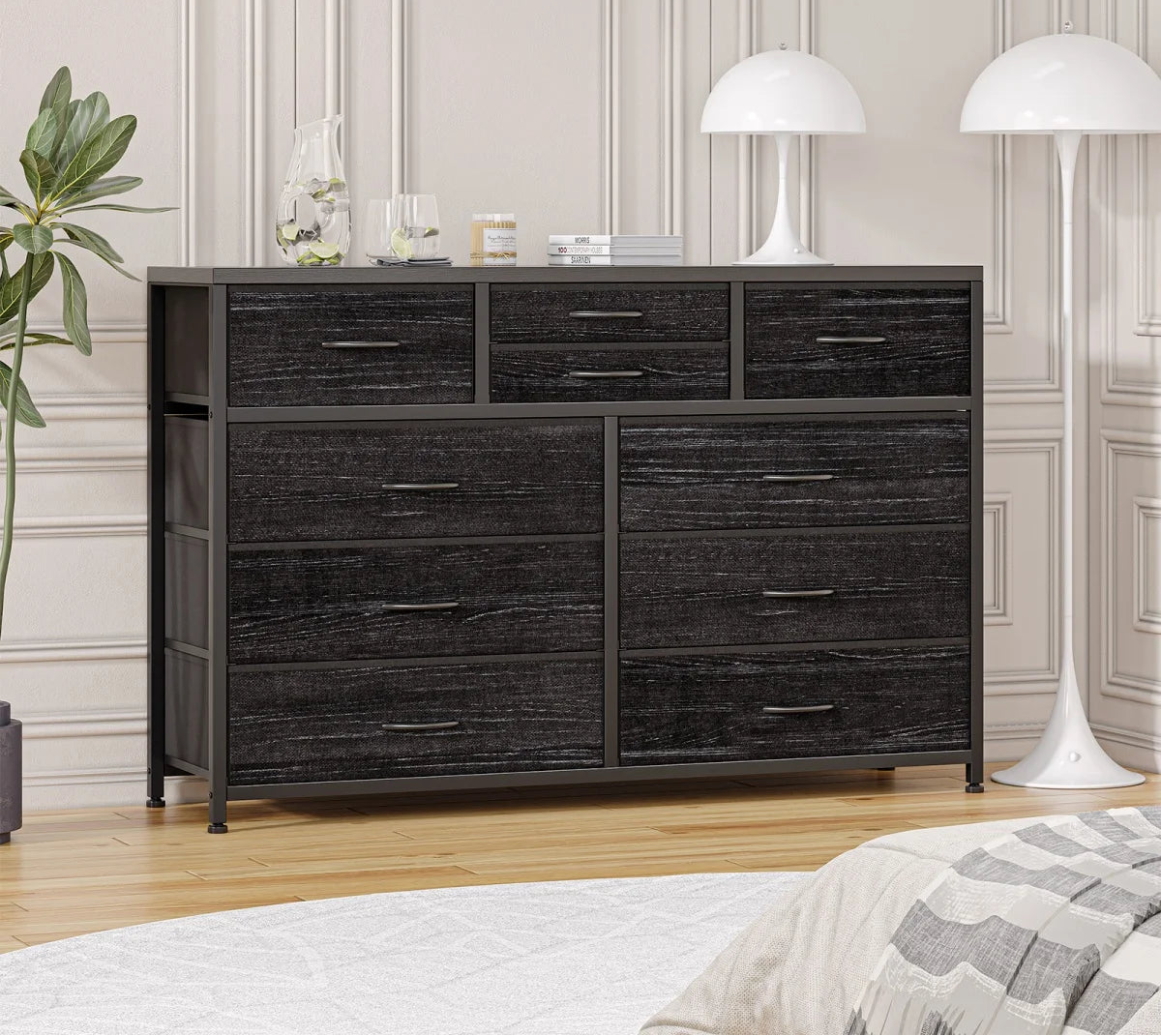 10-Drawer Storage Dresser - MDF - Black