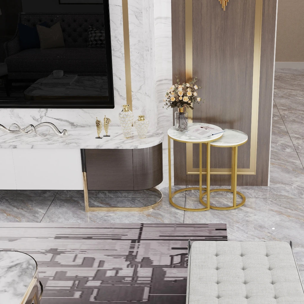 OEM Side Tables Set Of 2 Sintered Stone Top White/Gold