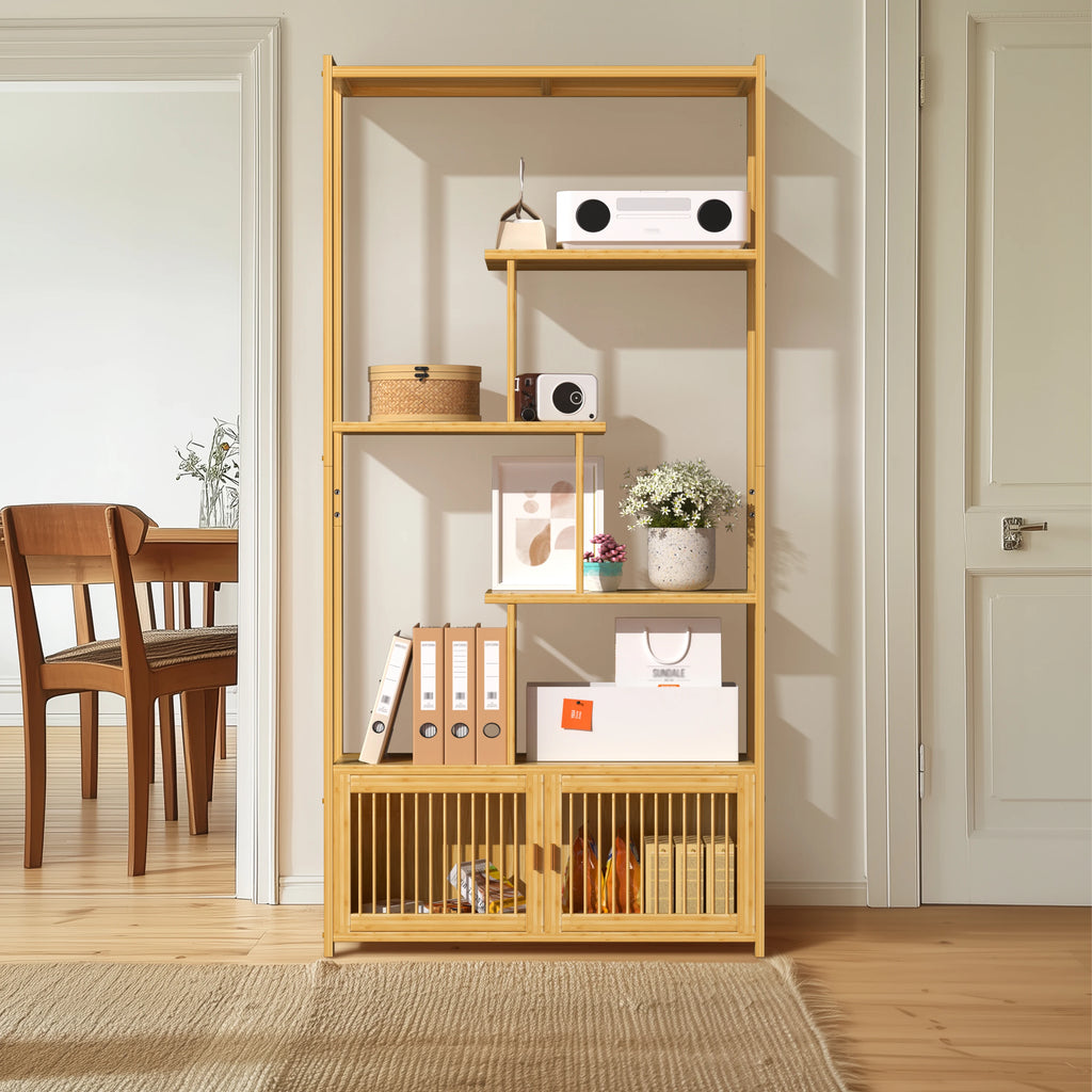 OEM Storage Rack Bamboo High & Low Shelves Natural 85.5x28x176cm