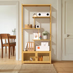 OEM Storage Rack Bamboo High & Low Shelves Natural 85.5x28x176cm