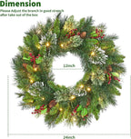 OEM Pre-Lit Christmas Wreath 50 Warm White LED Pine Cones Green 24 Inch