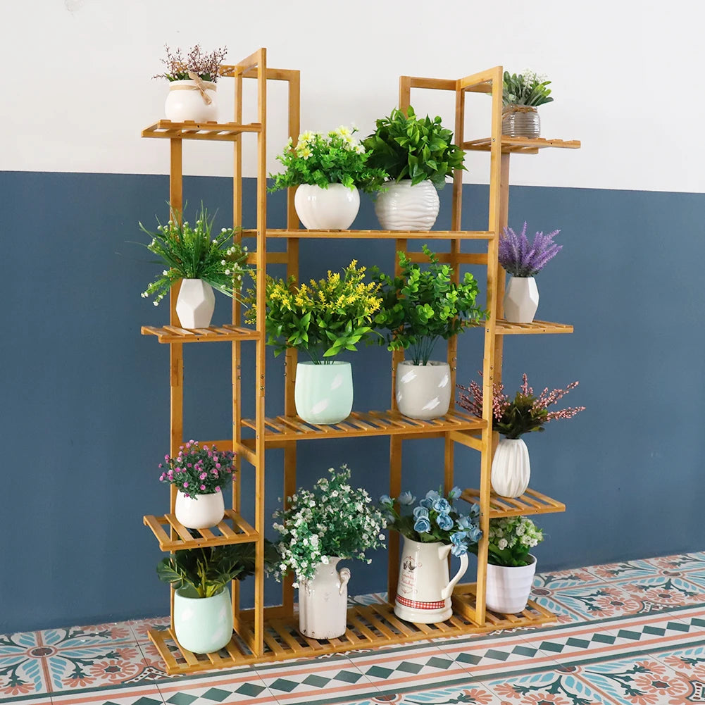 OEM Plant Stand 9-Tier Bamboo Organizer Light Oak