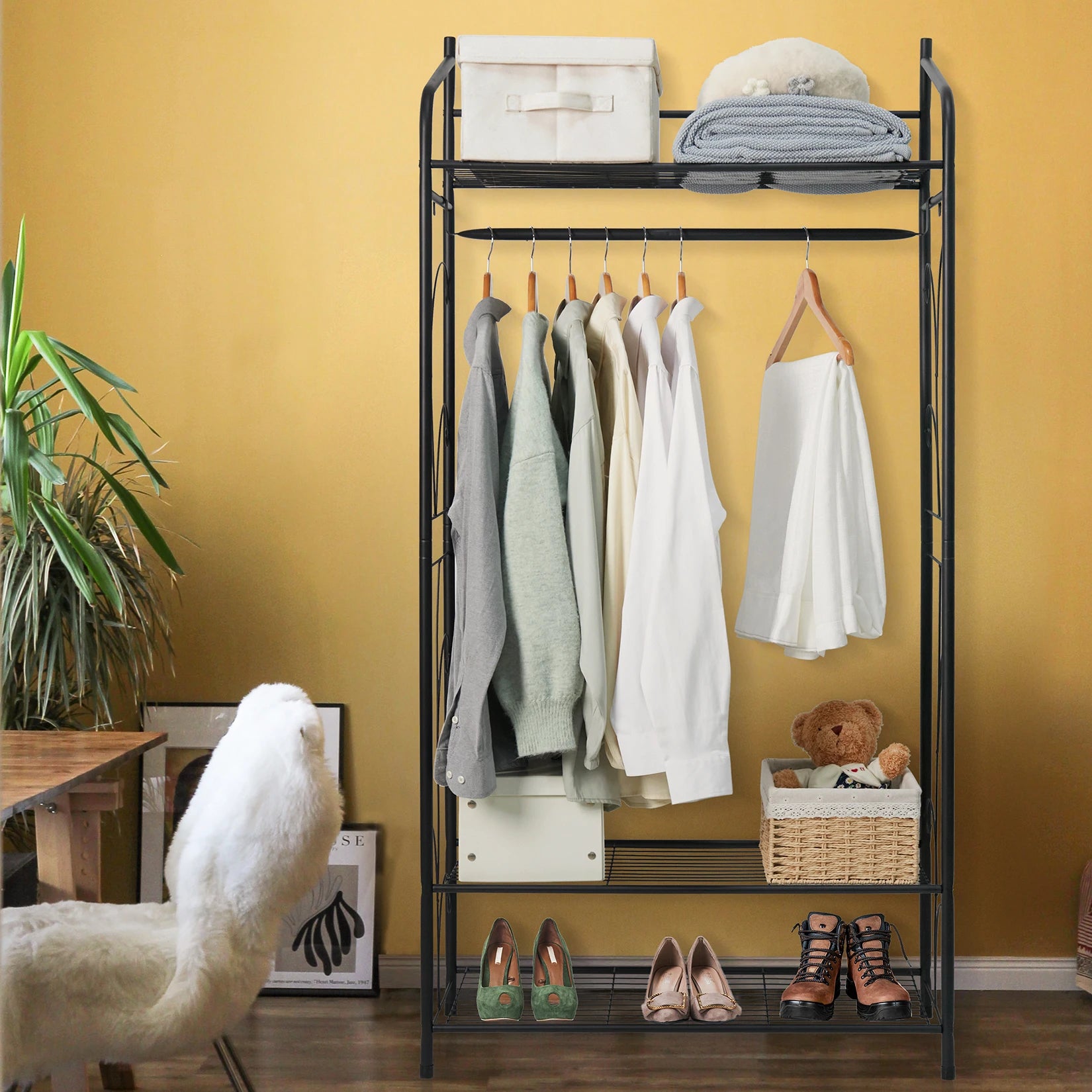 OEM Clothes Rack Heavy Duty Metal Frame Hanging Rail Black