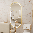 OEM Bathroom Mirror LED Illuminated Oval Aluminium Frame Gold