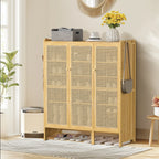 Bamboo Shoe Storage Cabinet - 6 Tier with Doors - Natural Wood