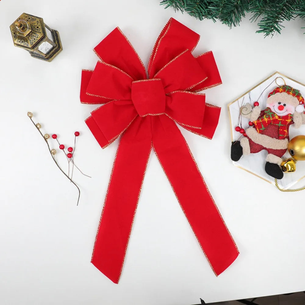 OEM Christmas Bow Velvet Glitter Edge Red 30x24cm