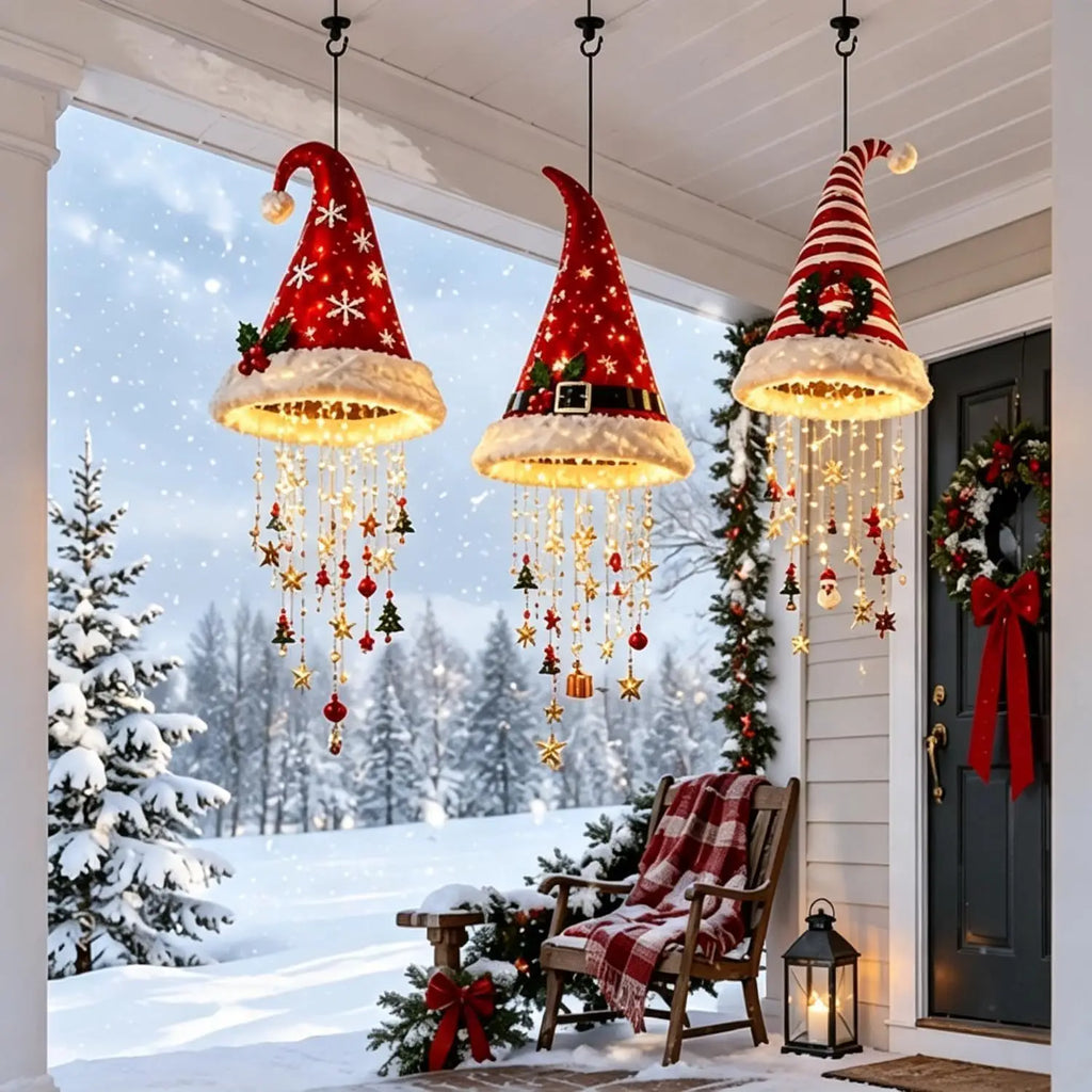 OEM LED Santa Hat Hanging Light Christmas Decoration with Tassel Bell & Star S4