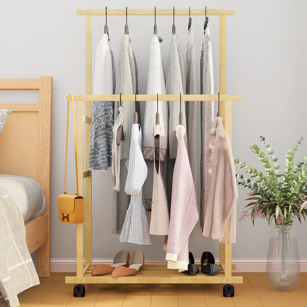 OEM Clothes Rack Bamboo Wheels Locks Light Oak