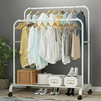 OEM Clothes Rack Double Hanging Rod Rolling White 80.5x51x155cm